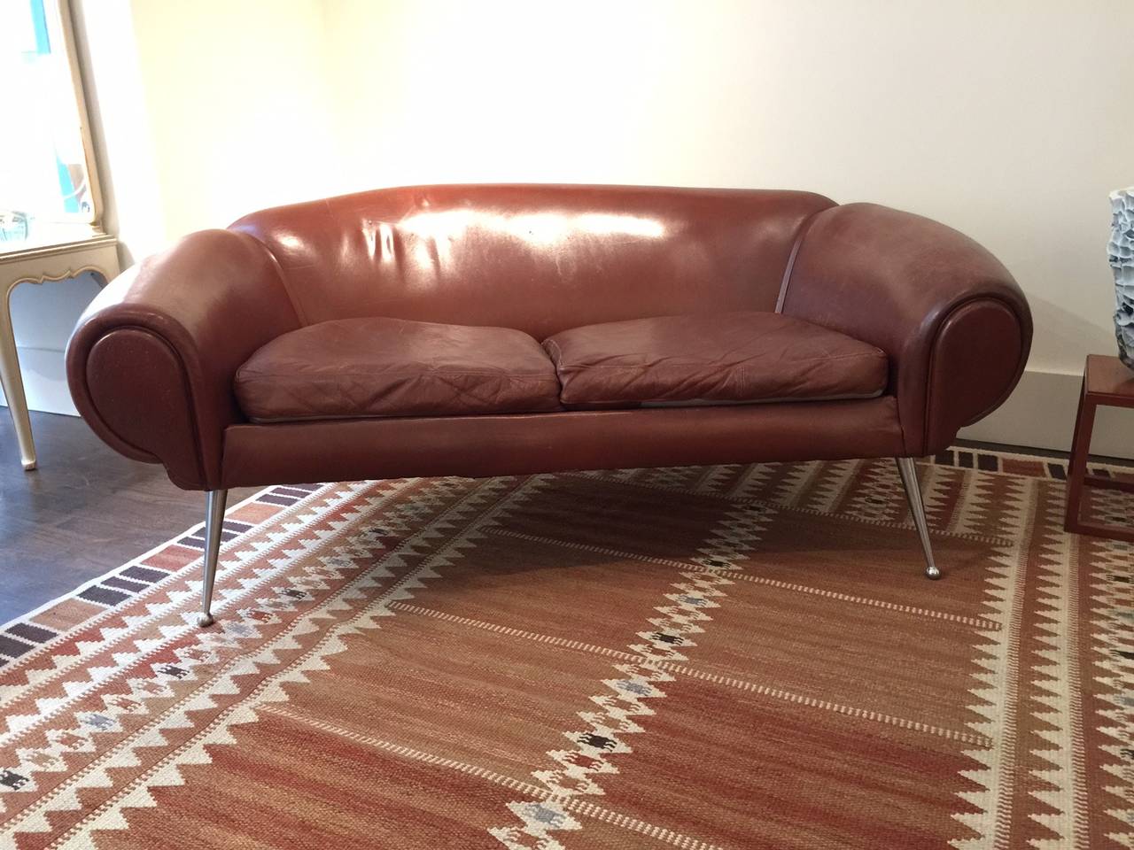 Swedish Danish Leather Sofa and Char in Original Leather, Illums Wikkelsø, 1963