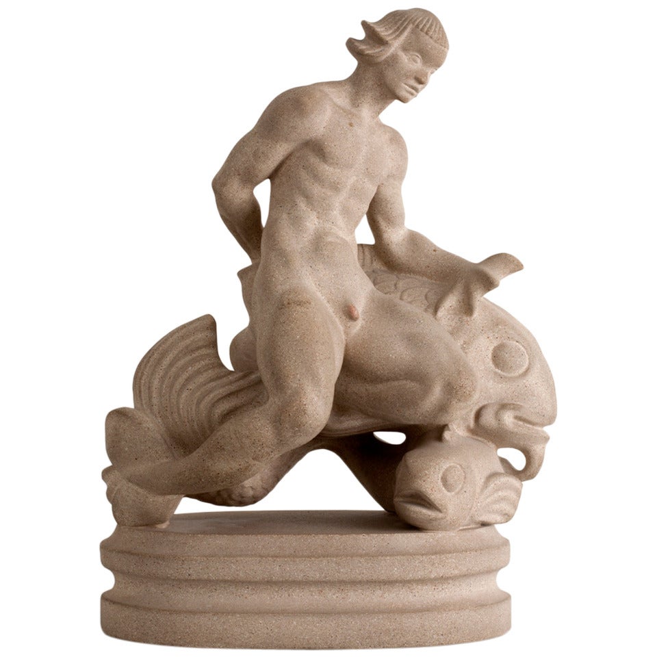 Sandstone Sculpture of a Merman by Just Andersen