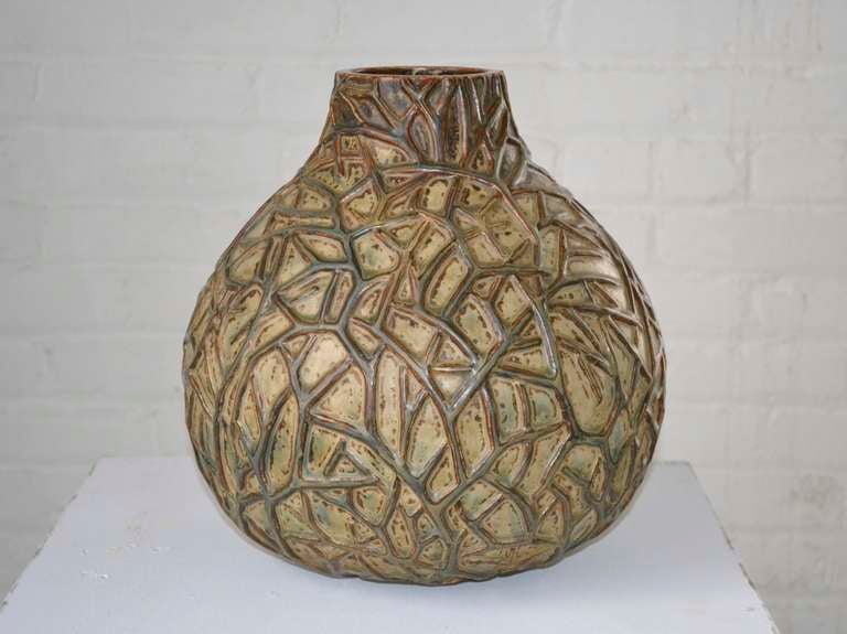 Fantastic large stoneware vase by Axel Salto.
Executed in sung glaze with beaches in relief.
Artist inscribed signature, 