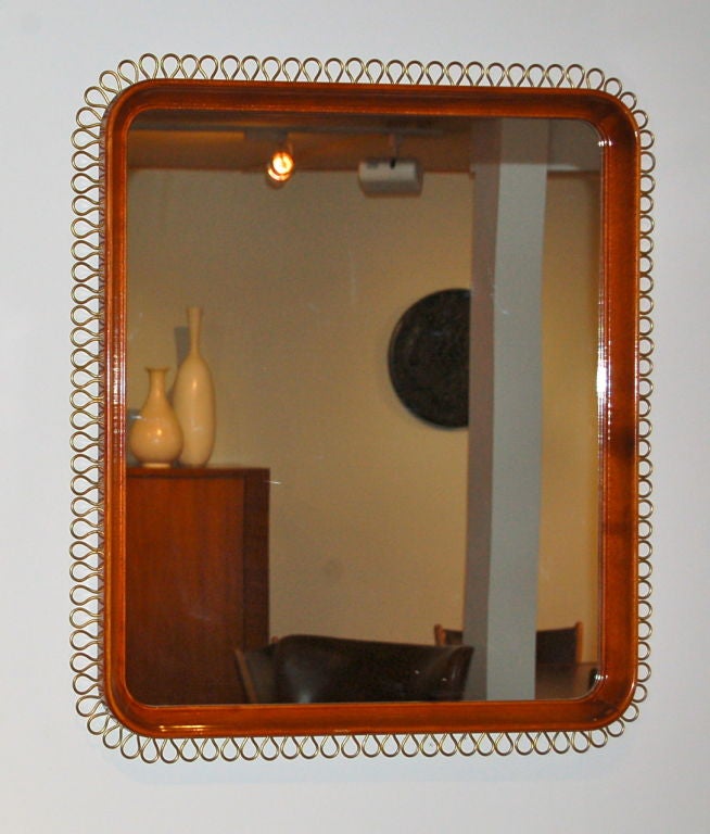 Mirror with Mahogany and Brass Frame, Sweden, circa 1950