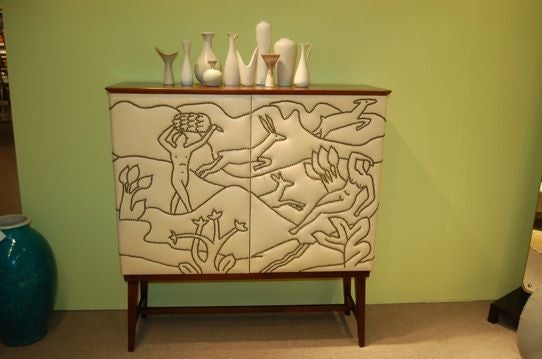 Swedish Cabinet on Stand with Paradise Motif by Otto Schulz 1