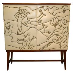 Swedish Cabinet on Stand with Paradise Motif by Otto Schulz
