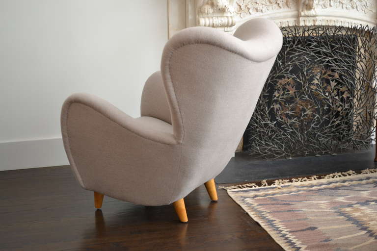 Upholstery Large Sculptural Lounge Chair, Sweden, circa 1940