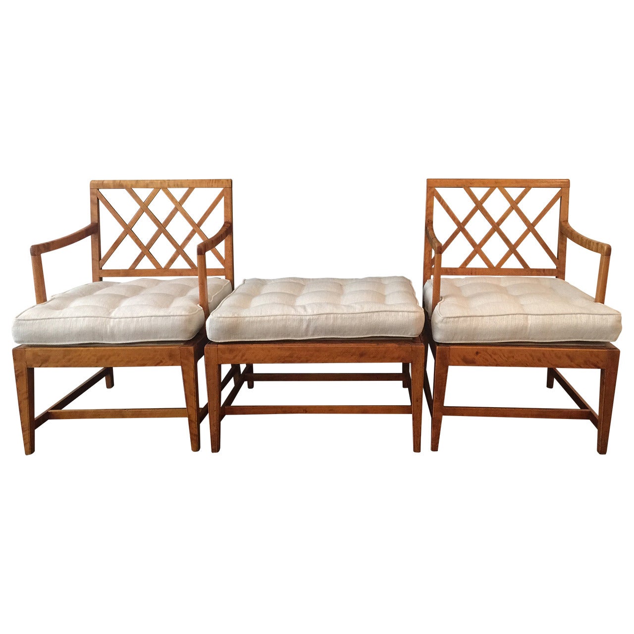 Pair of Armchairs and Ottoman by Carl Malmsten, Sweden circa 1920