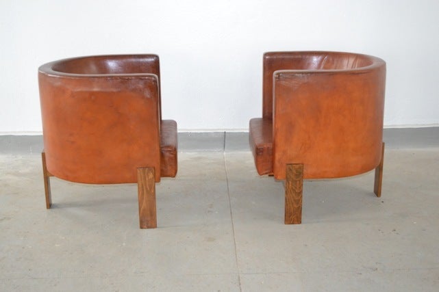Swedish Pair of chairs in patinated leather by Erik Karlström