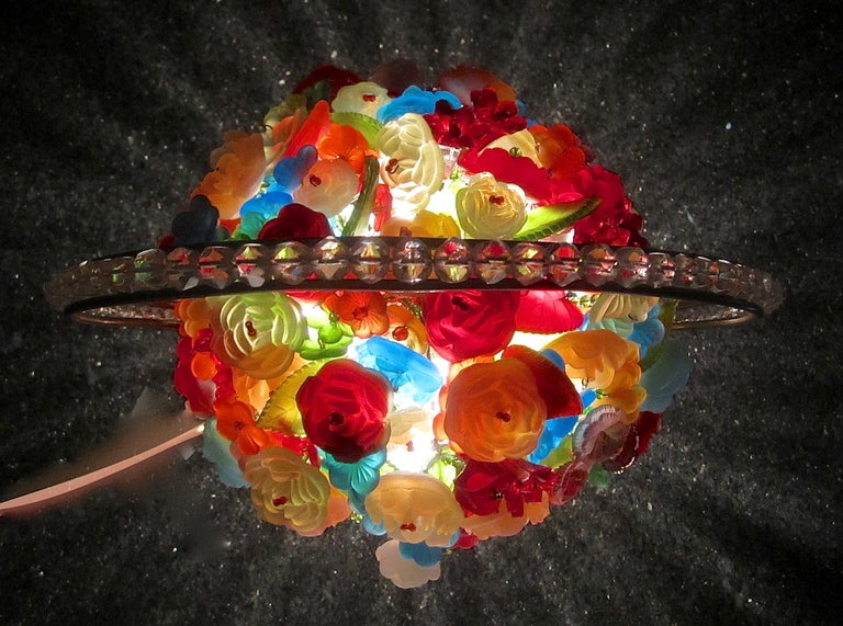 Czech Bohemian Glass Flower Basket Table Lamp