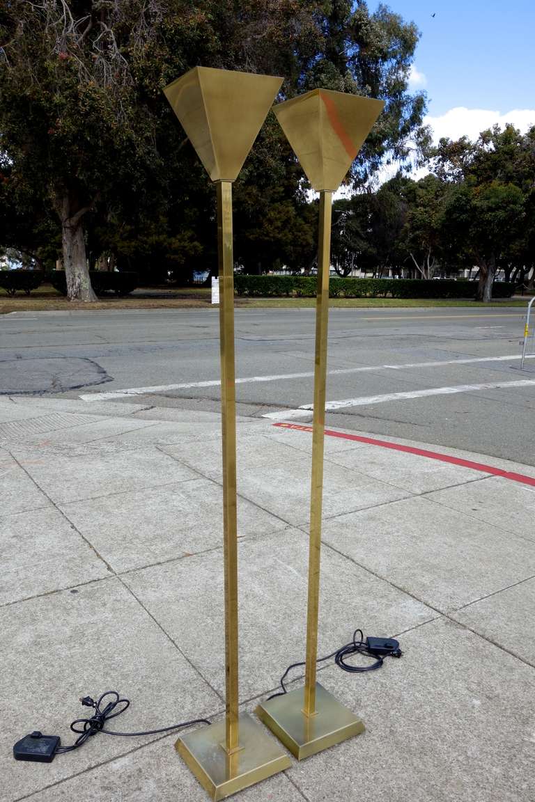 Pair of Brass Pyramid Floor Lamps by Chapman