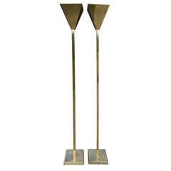 Pair of Brass Pyramid Floor Lamps by Chapman