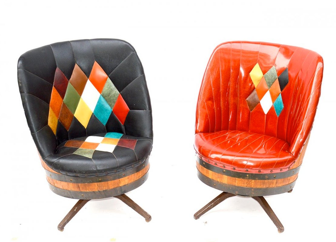 Super Fun Pair of Harlequin Barrel Swivel Chairs