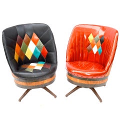 Super Fun Pair of Harlequin Barrel Swivel Chairs