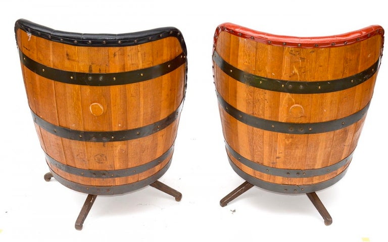 Mid-20th Century Super Fun Pair of Harlequin Barrel Swivel Chairs