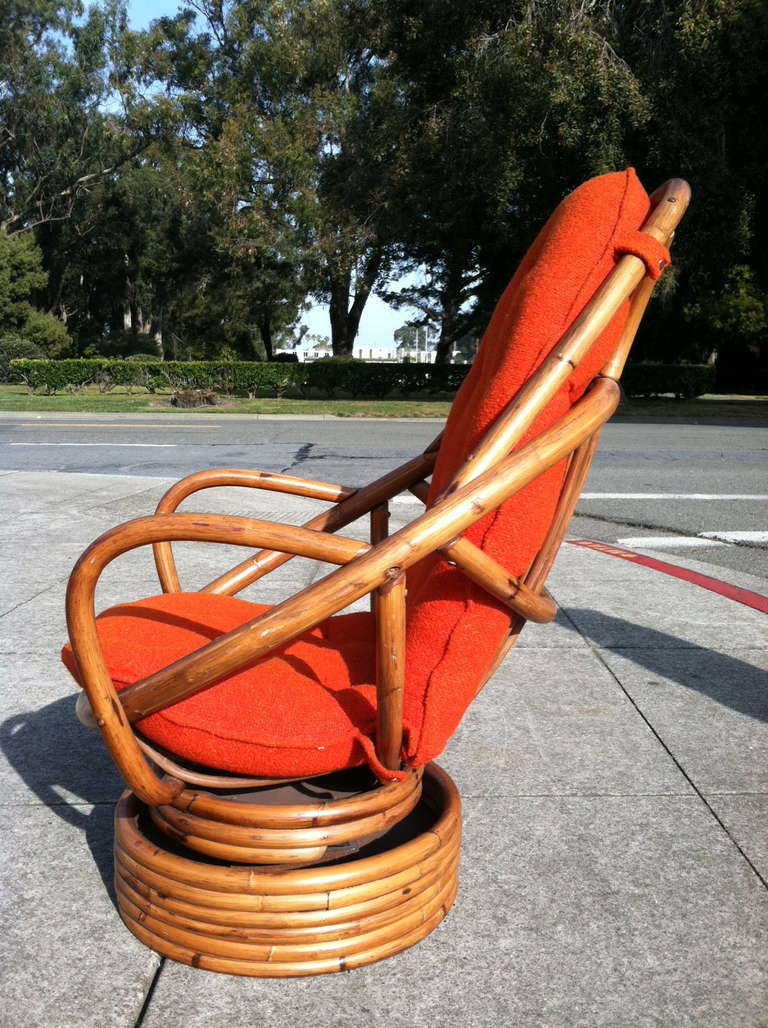Pair of Bamboo Swivel Rockers and Table In Good Condition In San Francisco, CA