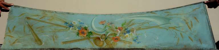 A gorgeous Art Nouveau era French patisserie reverse painted glass panel.