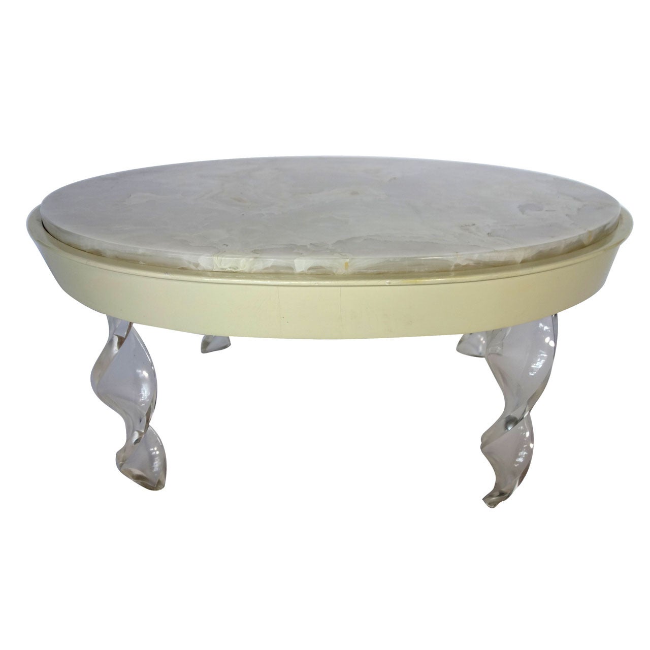 Oval Onyx and Lucite Cocktail Table For Sale