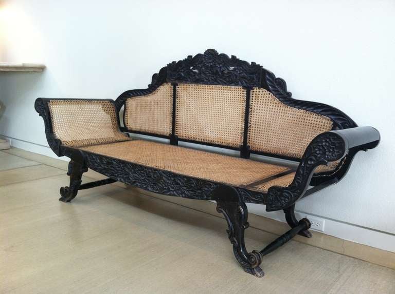 Sri Lankan 19th Century Anglo Indian Ebony Bench For Sale