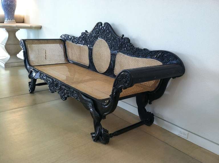 Sri Lankan 19th Century Anglo Indian Ebony Bench #2 For Sale