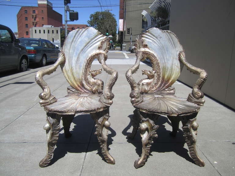 Rococo Rare Pair of Pauly et Cie. Grotto Chairs from Aileen Getty Collection