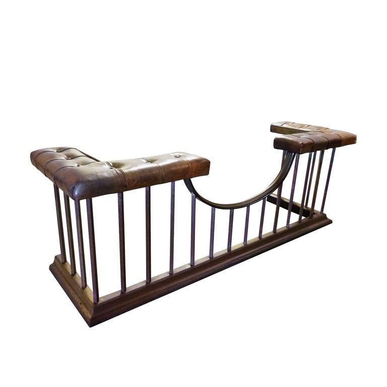 Iron Fireplace Fender with Tufted Leather Seats