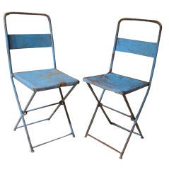 Retro Pair of Blue Folding Garden Chairs