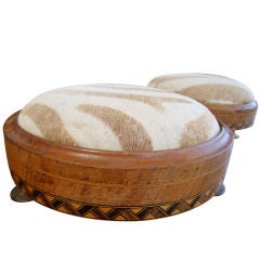 Pair of Inlaid Footstools with Zebra Hide