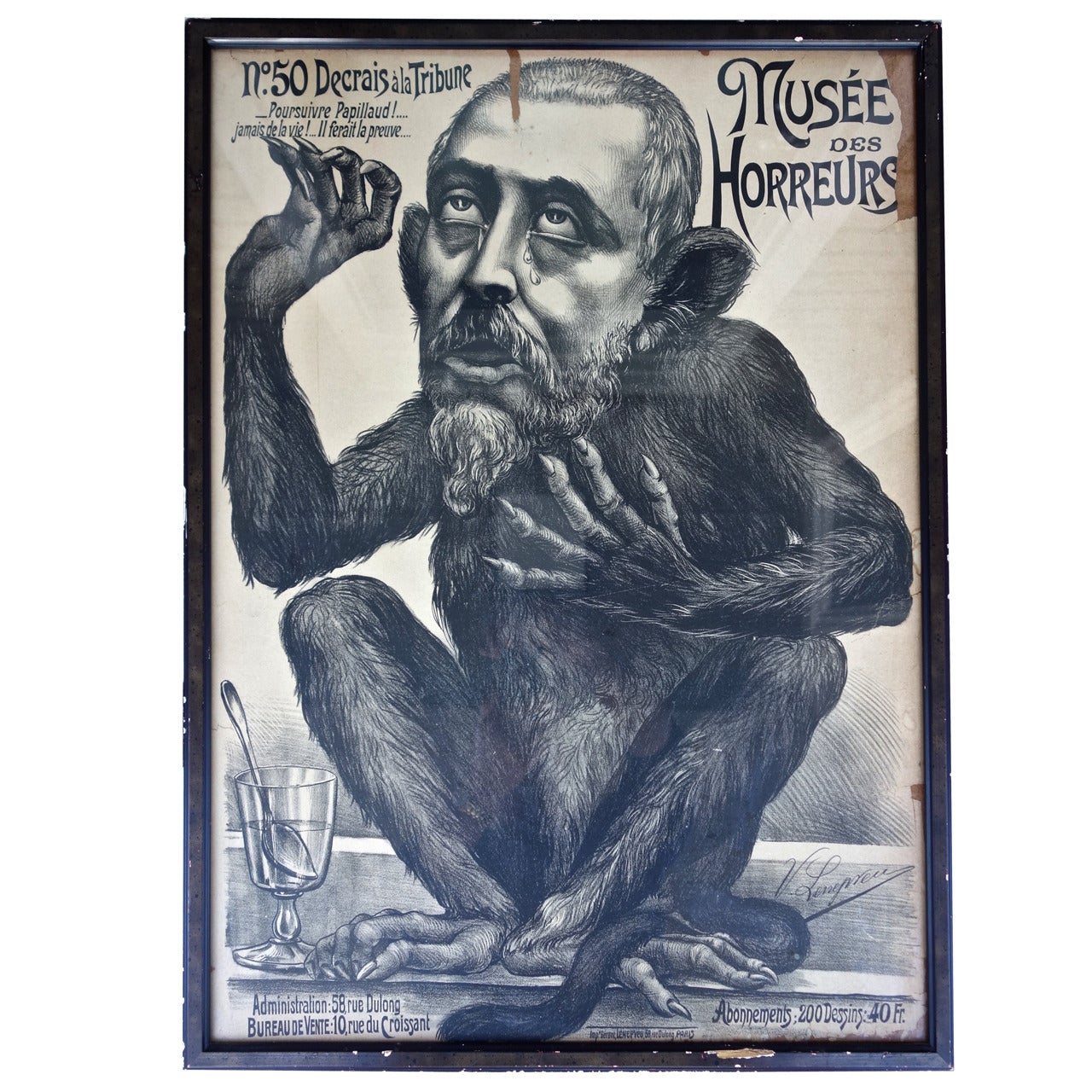 Framed Lithograph from the Musee Des Horreurs, circa 1900