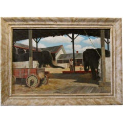 Circus Keeper Father and Son Tending Elephants