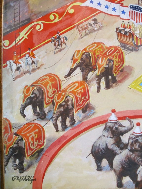 Mid-20th Century Three Ring Circus Gouache For Sale