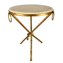 Gilded Faux Bamboo Marble Top Side Table