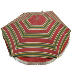 Vintage Red Green and Yellow Umbrella with Fringe