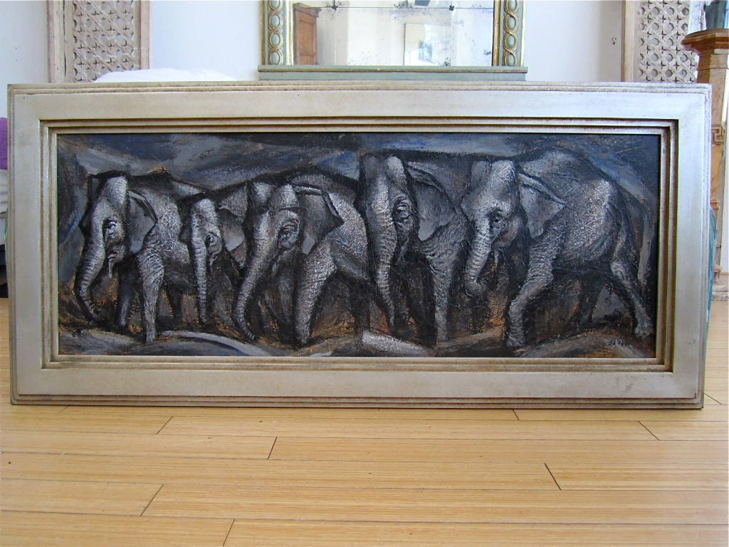 Family of Elephants by Robert Overman Hodgell (b. Kansas 1922 - d. Florida 2000)
Museums: Joslyn Art Museum, NE
Bio: Robert Overman Hodgell was born in Mankato, Kansas on July 14, 1922. A painter, etcher, engraver, and illustrator, Hodgell studied