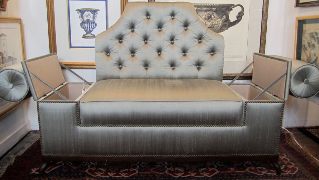 American 40s Hollywood Glam Settee with Secret Storage