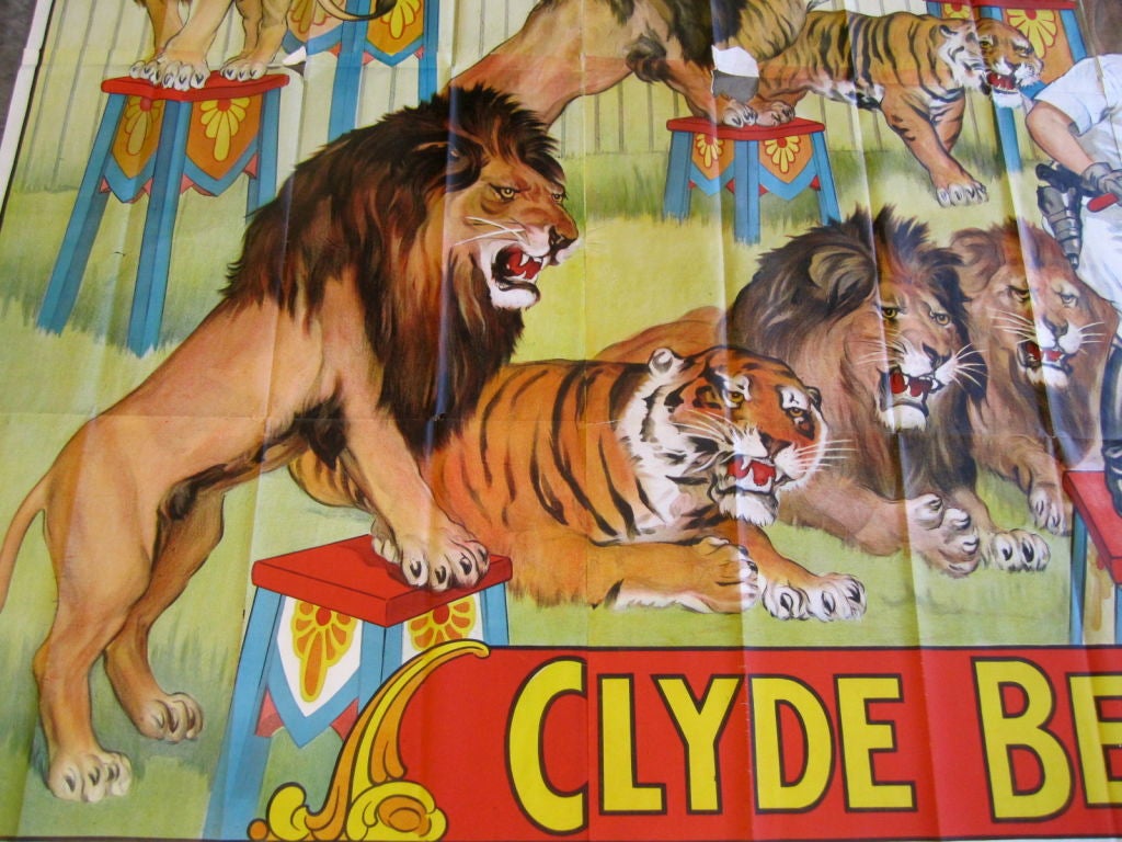 Gigantic Clyde Beatty Circus Poster In Good Condition For Sale In San Francisco, CA