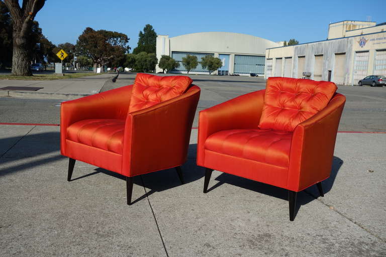 American Pair of Mid-Century Modern Satin Chairs For Sale