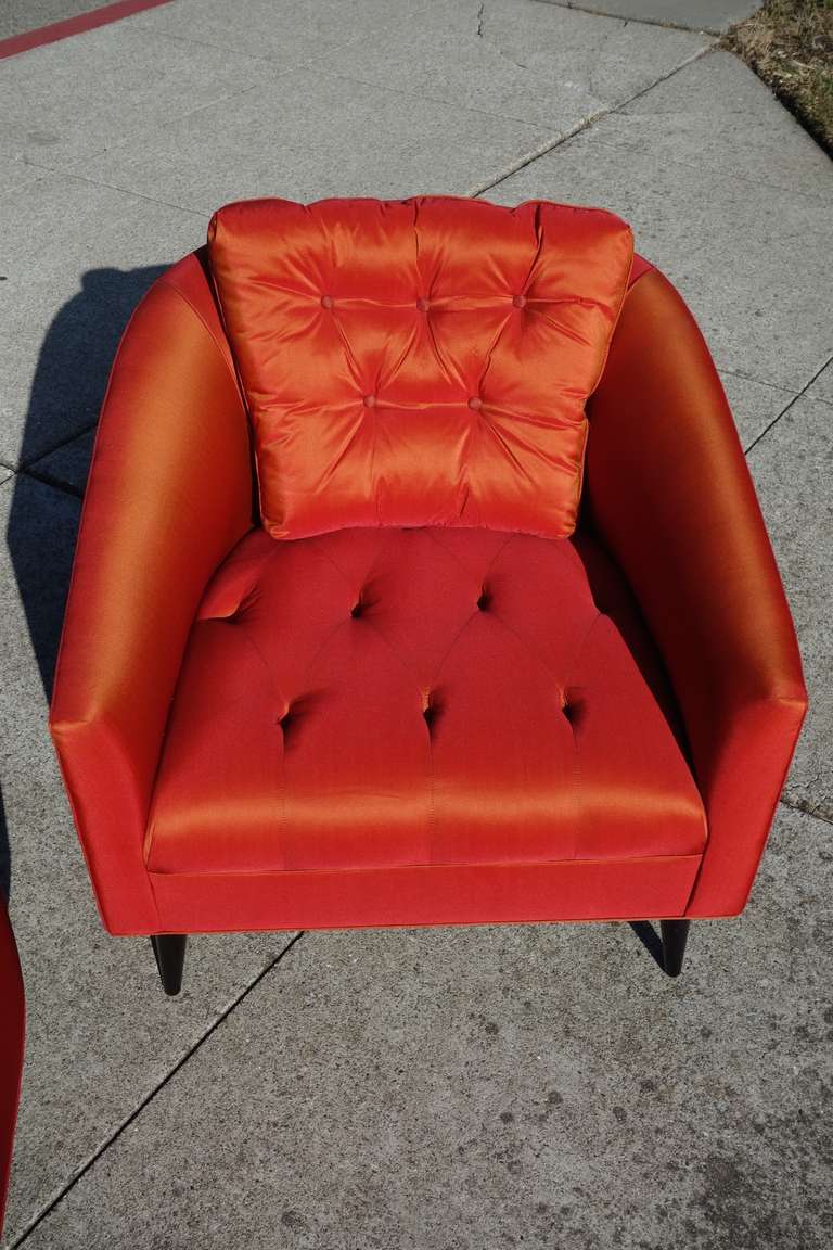 Pair of Mid-Century Modern Satin Chairs In Good Condition For Sale In San Francisco, CA