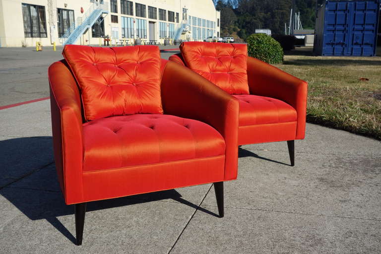 Mid-20th Century Pair of Mid-Century Modern Satin Chairs For Sale