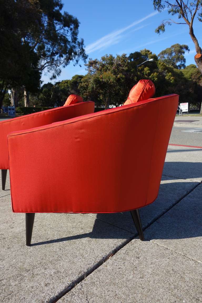 Pair of Mid-Century Modern Satin Chairs For Sale 1