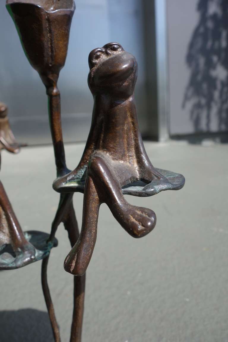 Pair of Bronze Frogs on Lilypads Candelabras In Excellent Condition For Sale In San Francisco, CA