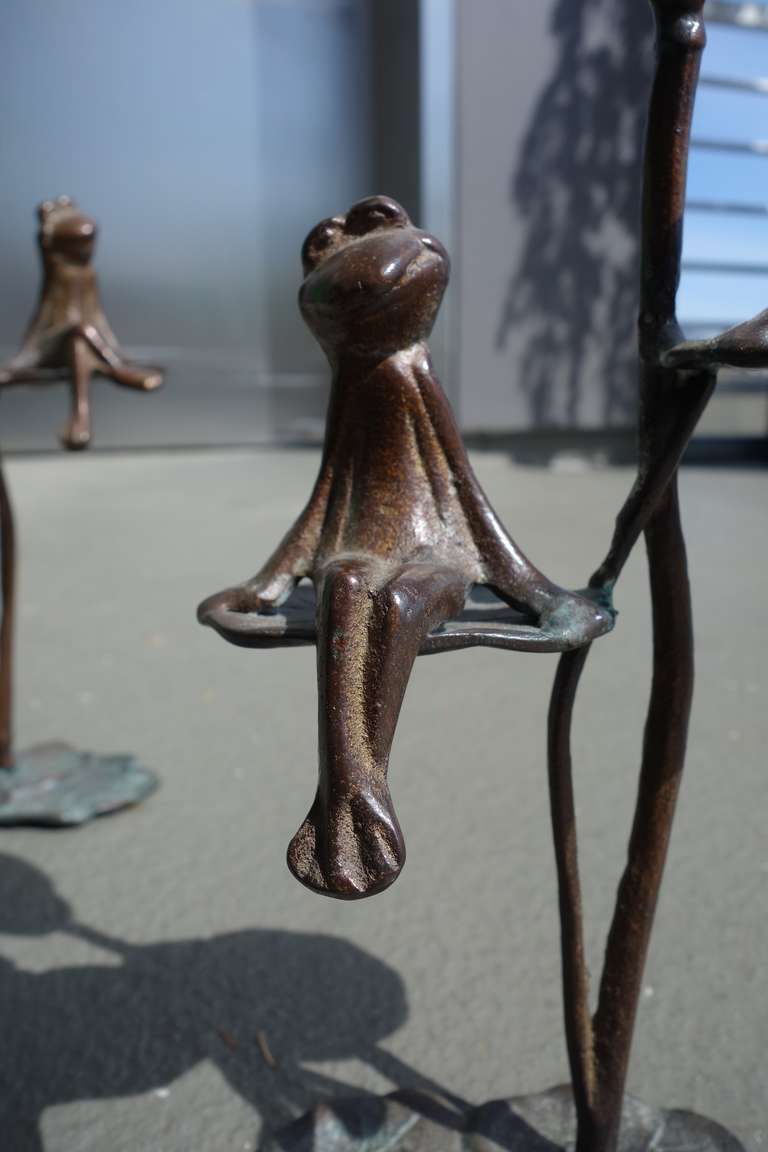 Mid-20th Century Pair of Bronze Frogs on Lilypads Candelabras For Sale