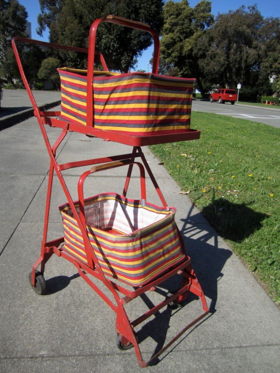 Vintage Striped Canvas Grocery Cart