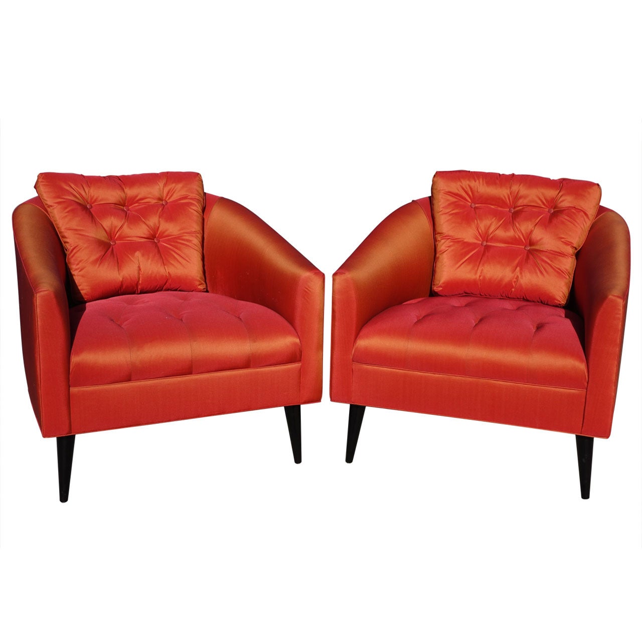 Pair of Mid-Century Modern Satin Chairs For Sale