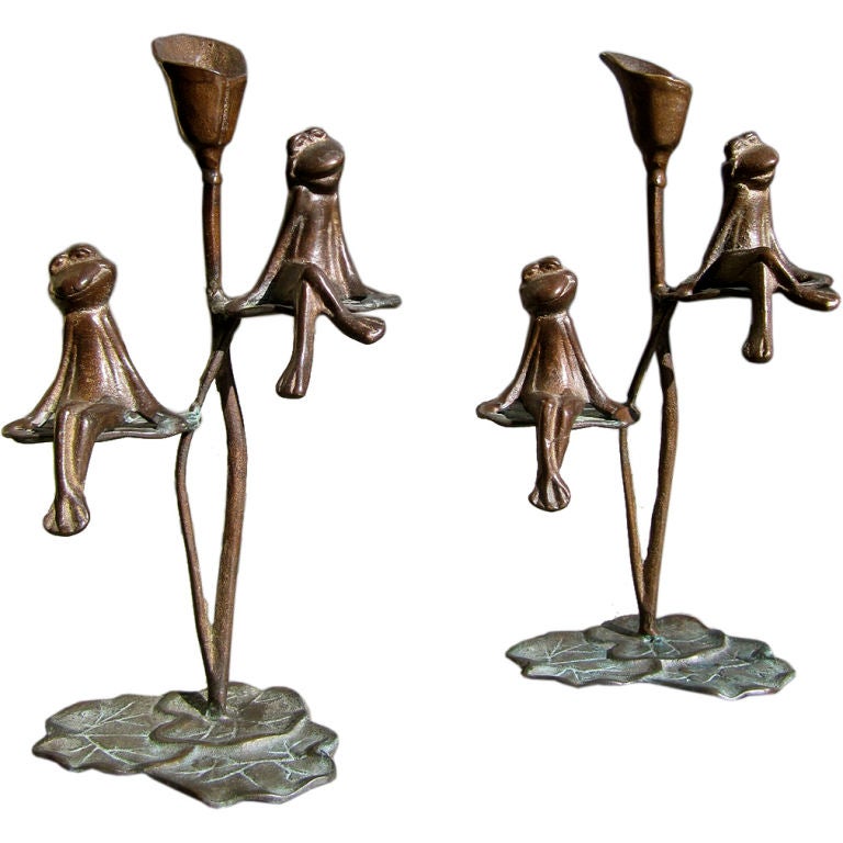 Pair of Frogs and Lilypads Candlesticks