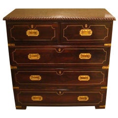 Anglo-Indian Brass Inlaid Solid Rosewood Campaign Chest