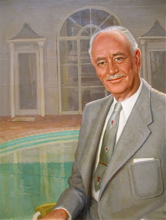 The portrait was painted in 1956 by Paul Fitzgerald, and was presented to Mr. Hilton in 1967, when Henri Lewin was the General Manager. The facsimiles of the executive staff's signatures can be seen on the close-up of the brass plaque attached to