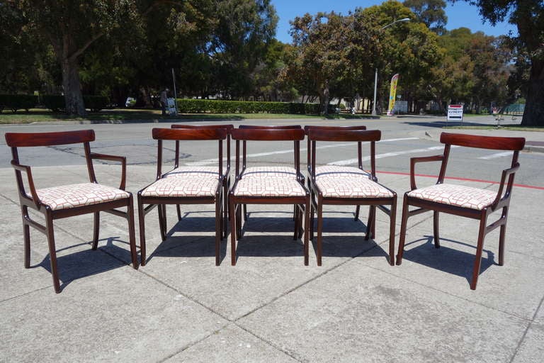 This set is comprised of six dining chairs and two armchairs. All of them by renowned furniture maker, Ole Wanscher. They are in phenomenal condition and amazingly comfortable, whether one is petite or formerly so. From the collection of Aileen