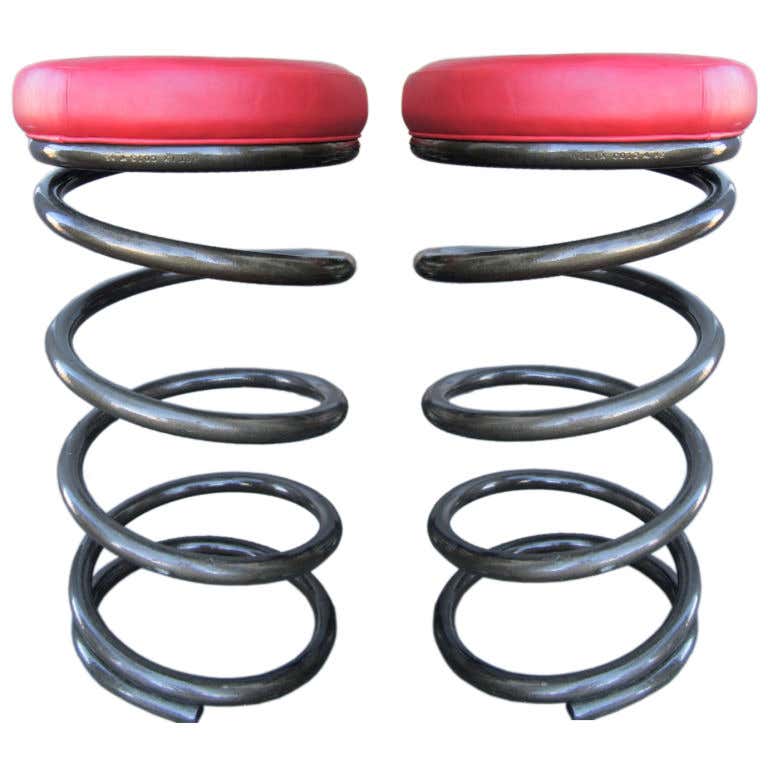 Fun Pair of Industrial Spring Stools at 1stDibs