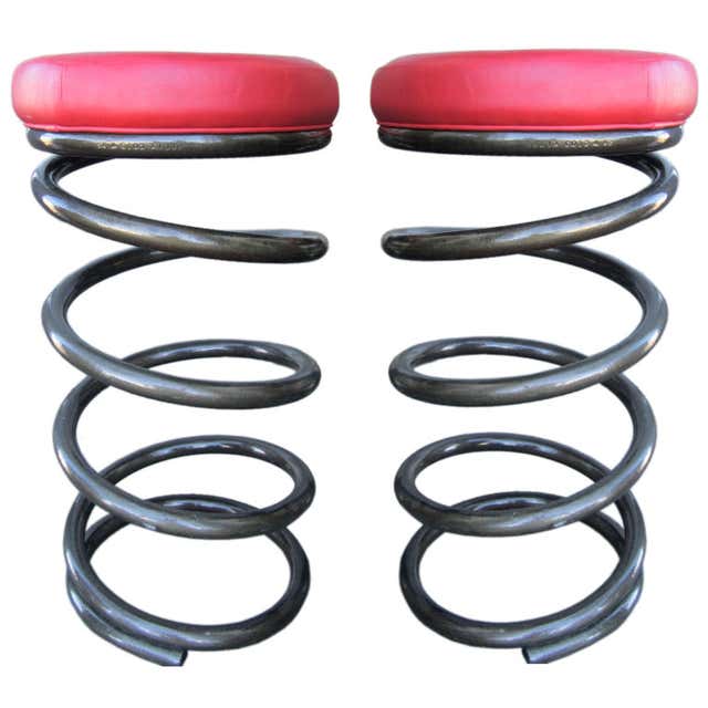 Fun Pair of Industrial Spring Stools at 1stDibs