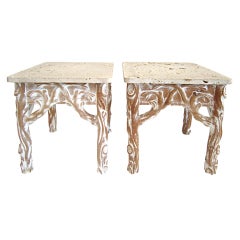 Pair of Faux Bois Tables with Fossil Stone Tops