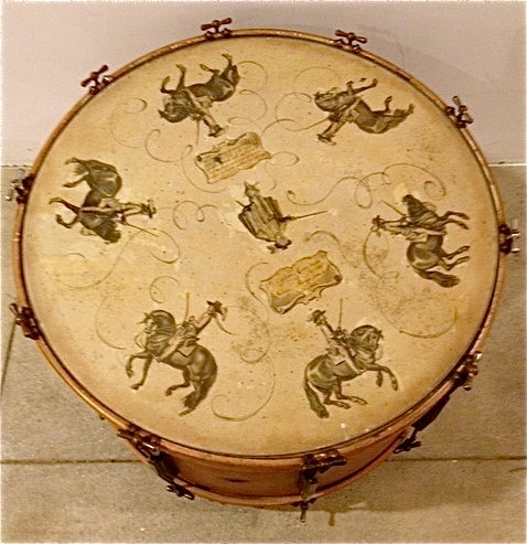 A fantastic equestrian-themed drum table from the 40s.