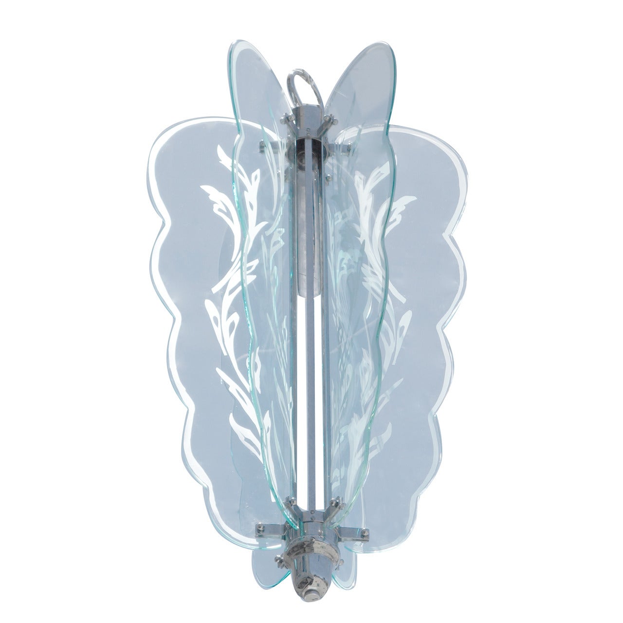 Etched Glass Butterfly Chandelier For Sale