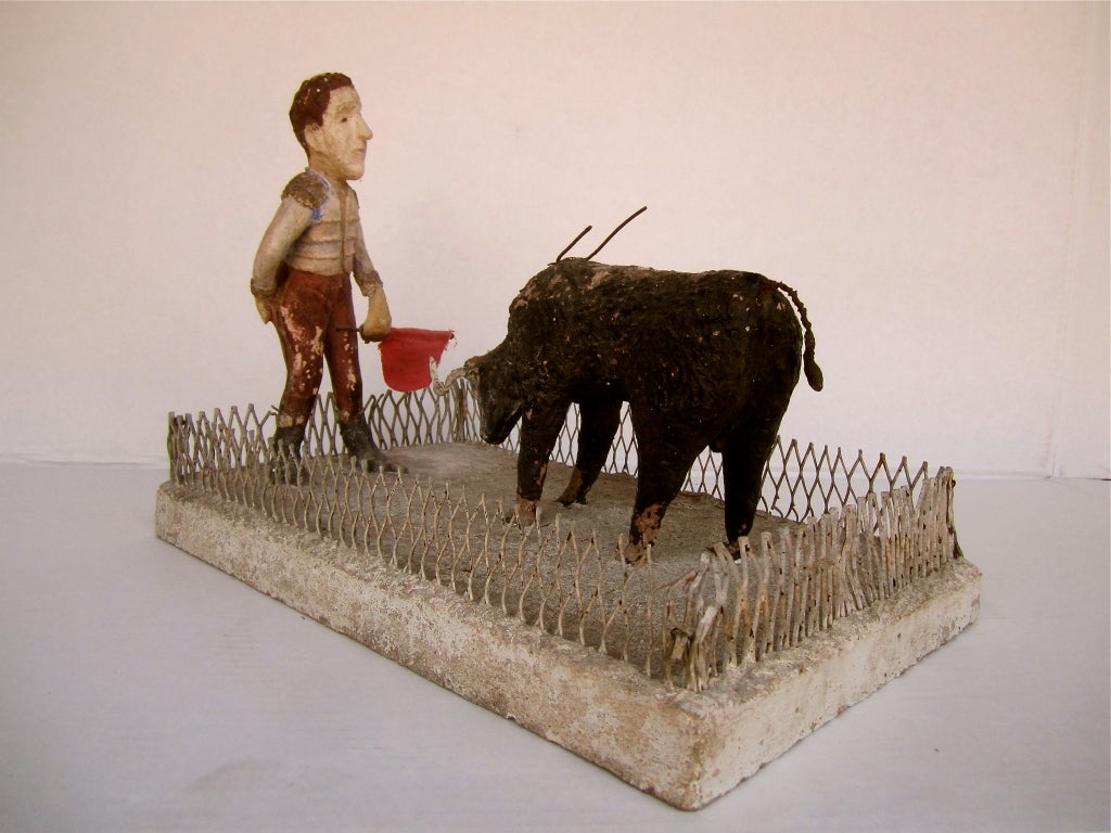 Folk Art Bullfighter and Bull In Good Condition For Sale In San Francisco, CA